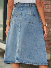 Washed denim button-down skirt